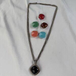 Premier Designs Silver Tone Necklace With 6 Interchangeable Pendants 24” Triple